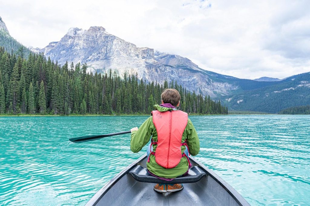 canoe, boating, lake, boat, nature, canada, rocky's, mountains, kayaking
